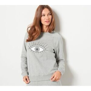 Rebecca Minkoff Black Evil Eye Terry Crew Pullover Sweatshirt Size M